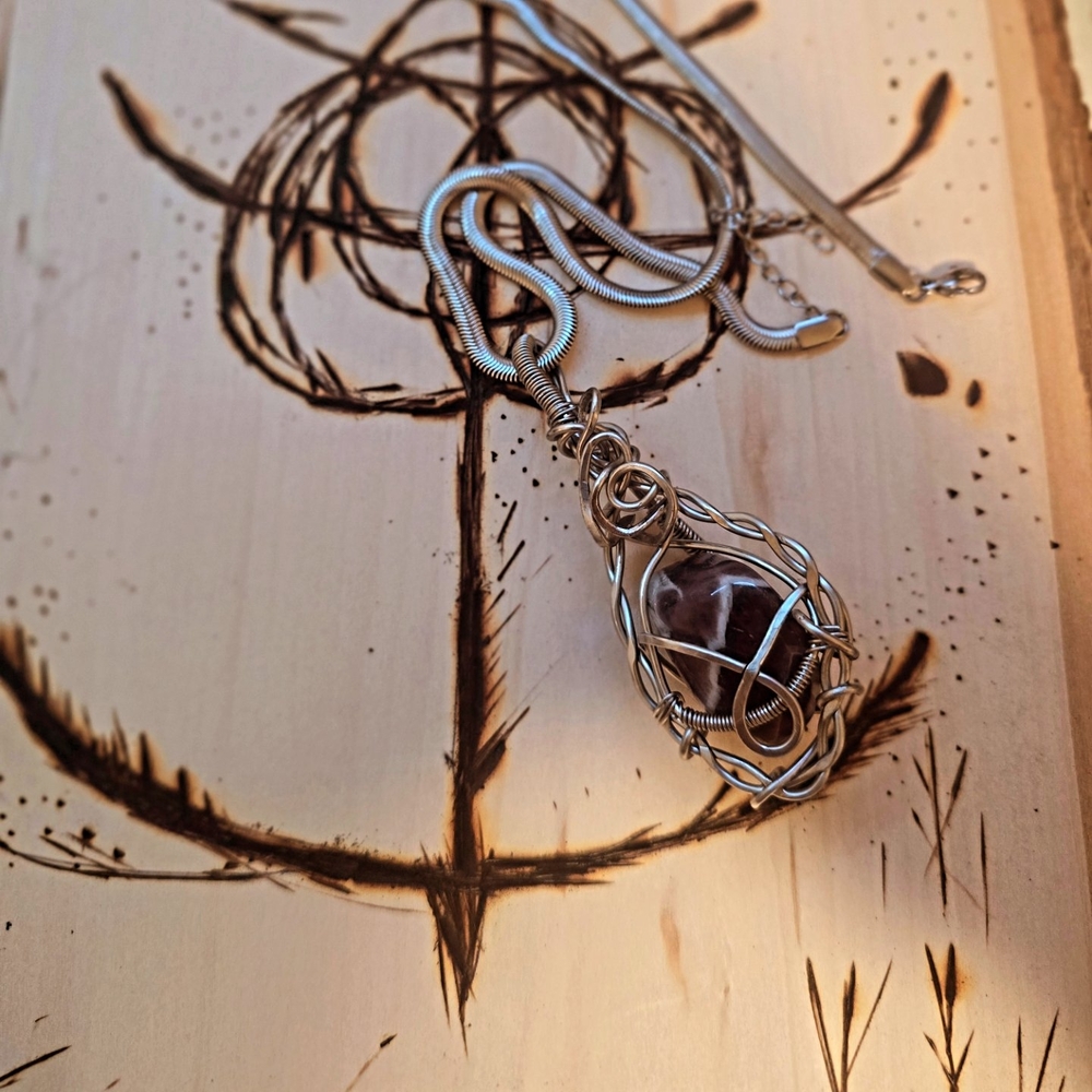 Handmade Amethyst Wire Wrapped Pendant Necklace